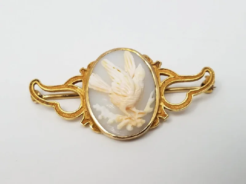 Tiny star brooch-Uncommon Vintage 14k Yellow Gold Carved Shell Bird Cameo Pin/Brooch