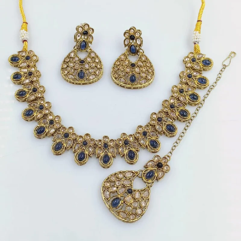 Freshwater pearl necklaces-Rani Sati Jewels Gold Plated Reverse AD Necklace Set