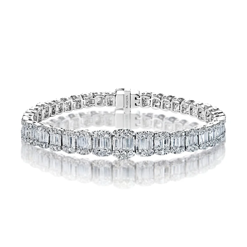 Vivid druzy bangles-Hudson 9 Carat Combine Mix Shape Single Row Diamond Tennis Bracelet in 14k White Gold For Men