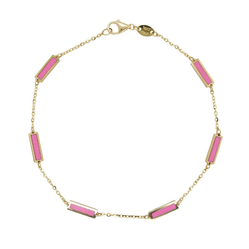 Spirit eye bangles-14k Gold & Pink Agate Station Bar Bracelet