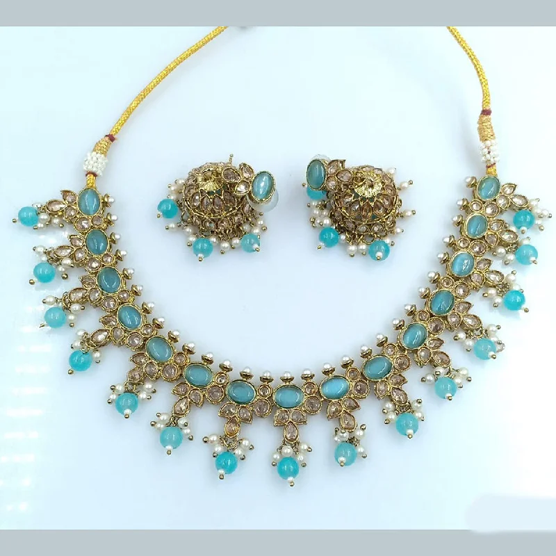 Wave pattern necklaces-Rani Sati Jewels Gold Plated Crystal Stone Necklace Set