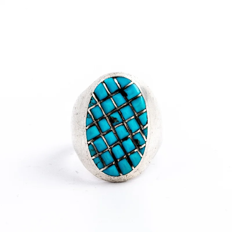 Turquoise cut rings-Oval Channel Inlay Ring