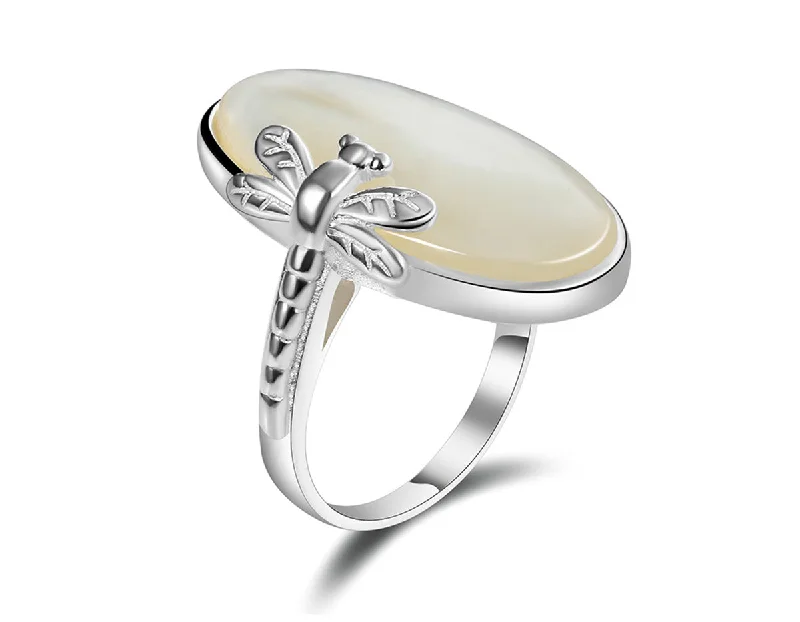 Chunky gem rings-Oval Mother of Pearl Dragonfly Ring