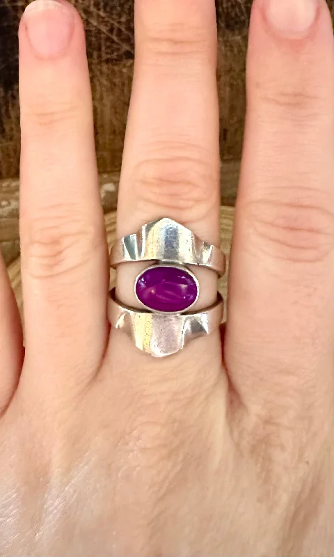 Owl motif rings-PURPLE POWER RING Vintage Mexican Silver Statement Ring • Size 6 1/2