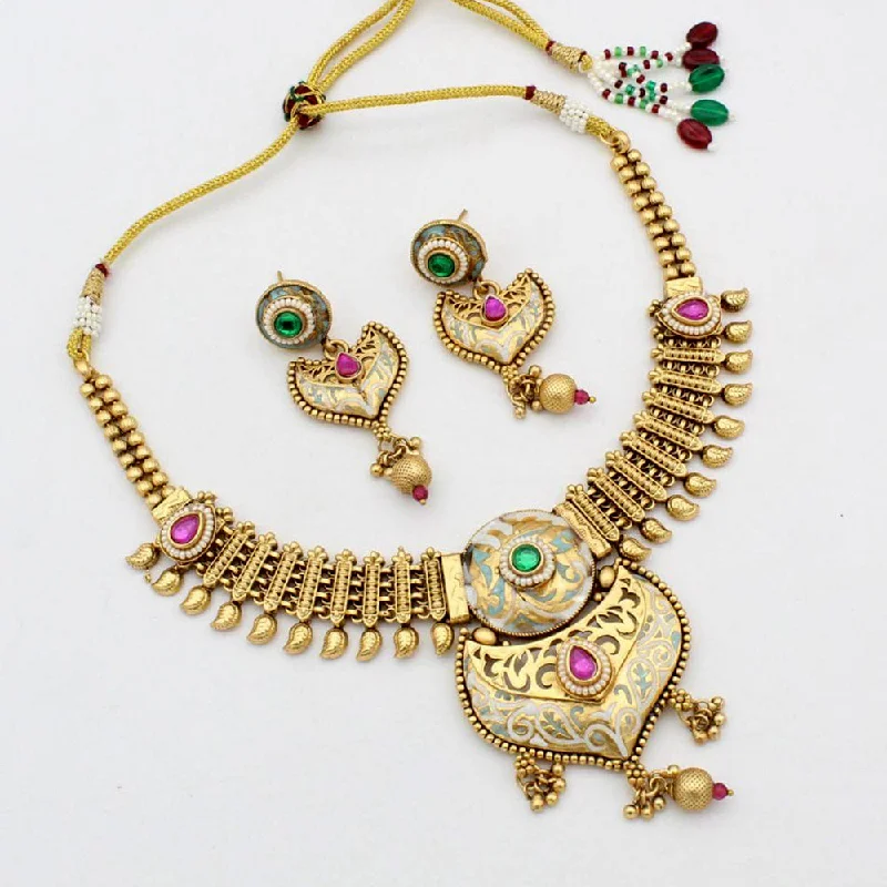 Spring clasp necklaces-JCM Gold Plated Meenakari Necklace Set