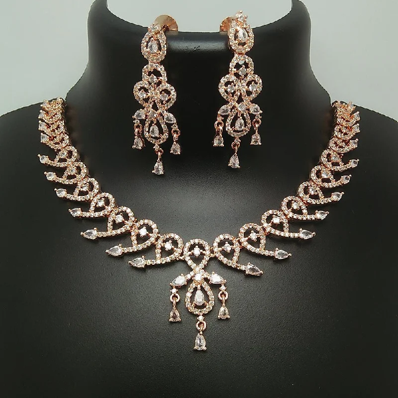 Tarnished silver necklaces-Manisha Jewellery Rose Gold Plated AD Necklace Set