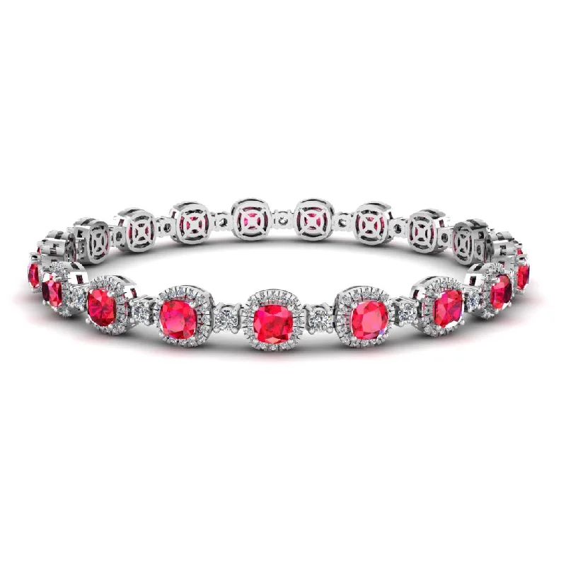 Fox charm bangles-Cushion Shape 8.5 Carat Ruby Featuring Diamond Halo Bracelet BRHACCR