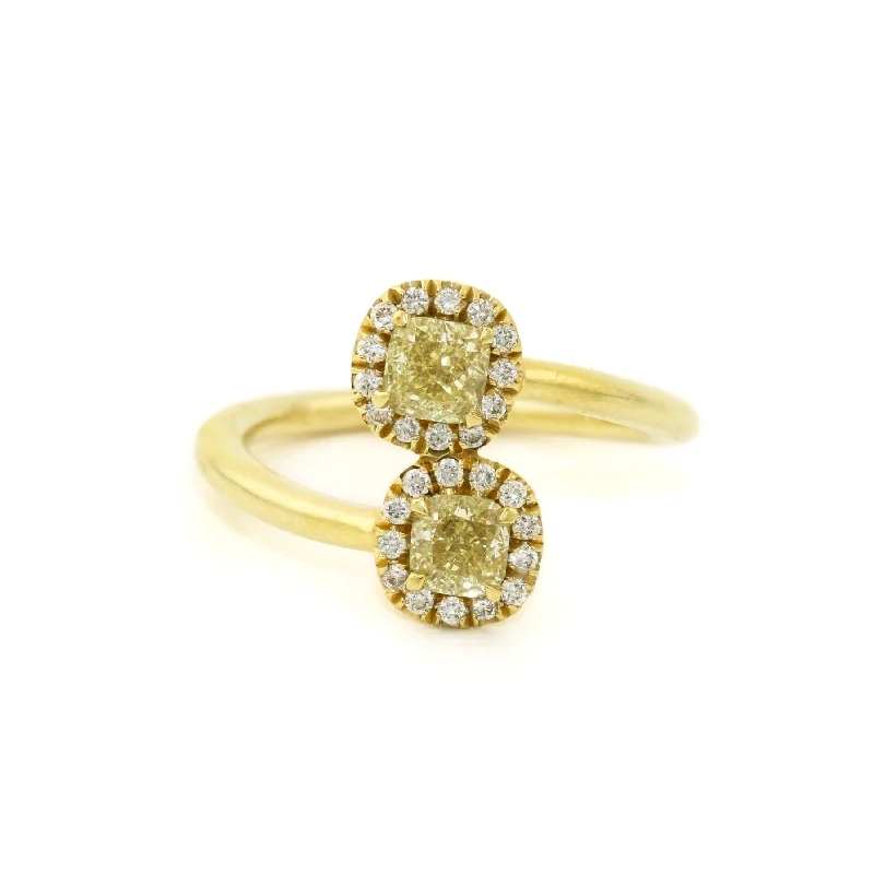 Full moon rings-18k Gold x Twin .81ct Yellow Diamond Halo Bypass Ring