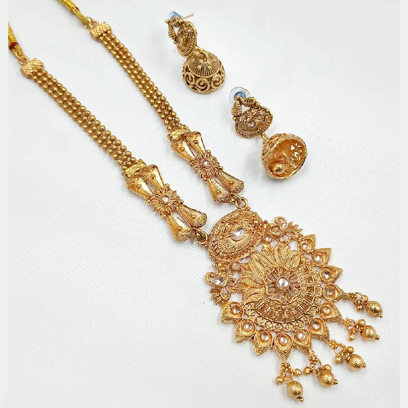 Oval charm necklaces-Padmawati Bangles Gold Plated Pota Stone Necklace Set