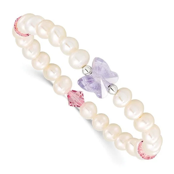 New moon bangles-Sterling Silver Pearl Crystal Butterfly Children's Stretch Bracelet