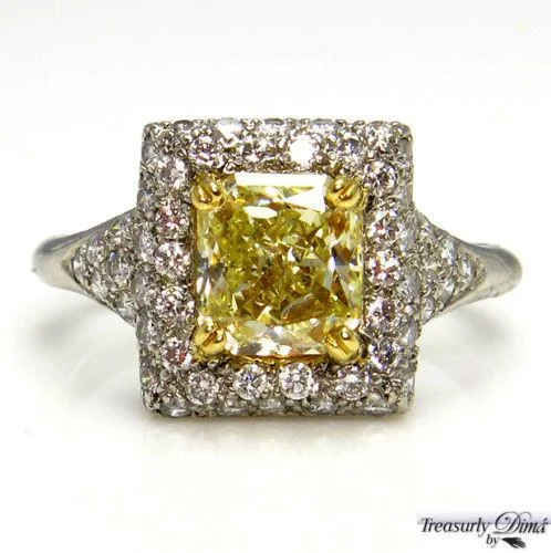 Morganite stone rings-2.56CT VINTAGE ESTATE FANCY YELLOW RADIANT DIAMOND ENGAGEMENT RING