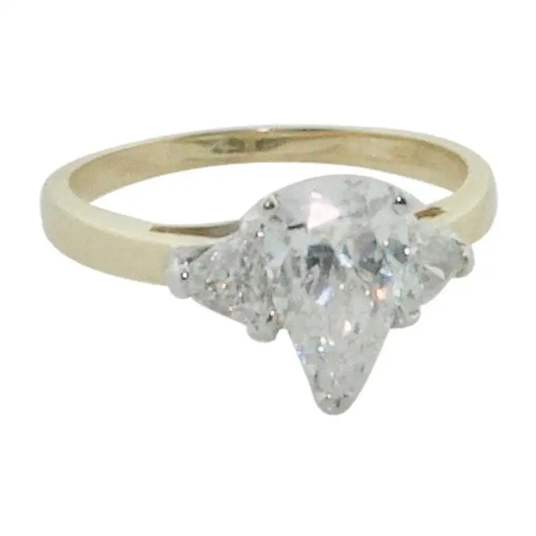 Wide geometric rings-Pear Shape Diamond Engagement Ring 1.23 Carats GIA GVS2 in 18k Gold