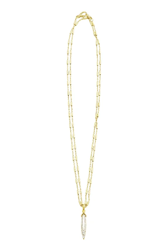 High pendant necklaces-Stiletto Pavé Bar Chain Pendant - 18K Gold Vermeil + CZ Blanc