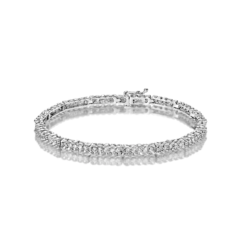 Lily motif bangles-Kensley 2 Carat Round Brilliant Single Row Half Bezel Diamond Tennis Bracelet in 14k White Gold by Mike Nekta