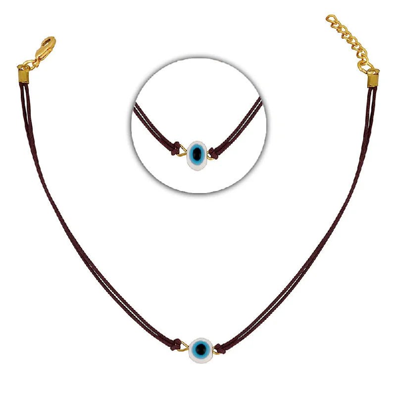 Turquoise drop necklaces-Mahi Gold Plated Evil Eye Adjustable Rope Necklace for Women (PS1101862G)