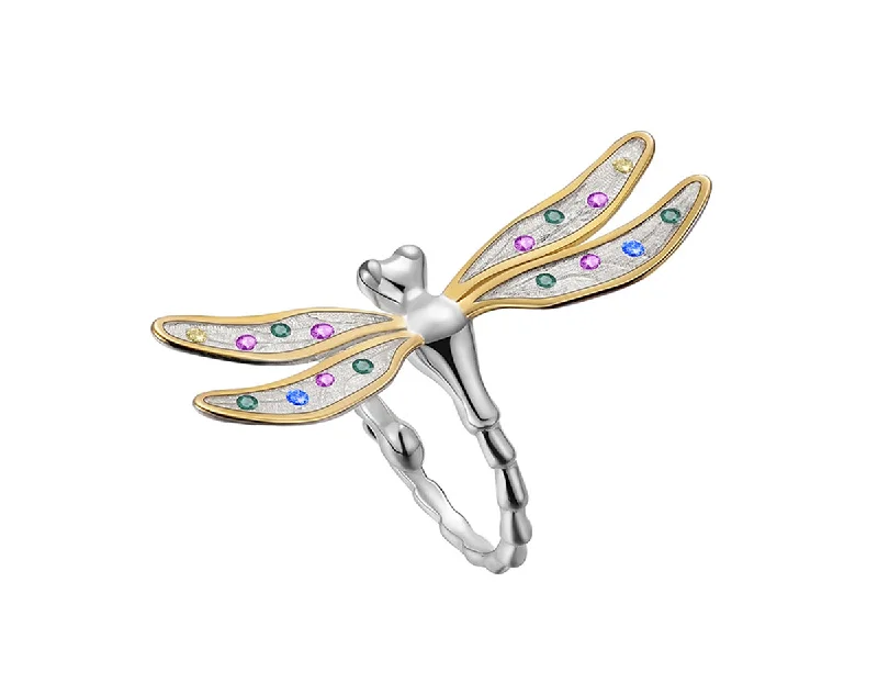 Bead-woven rings-Rainbow Dragonfly Ring