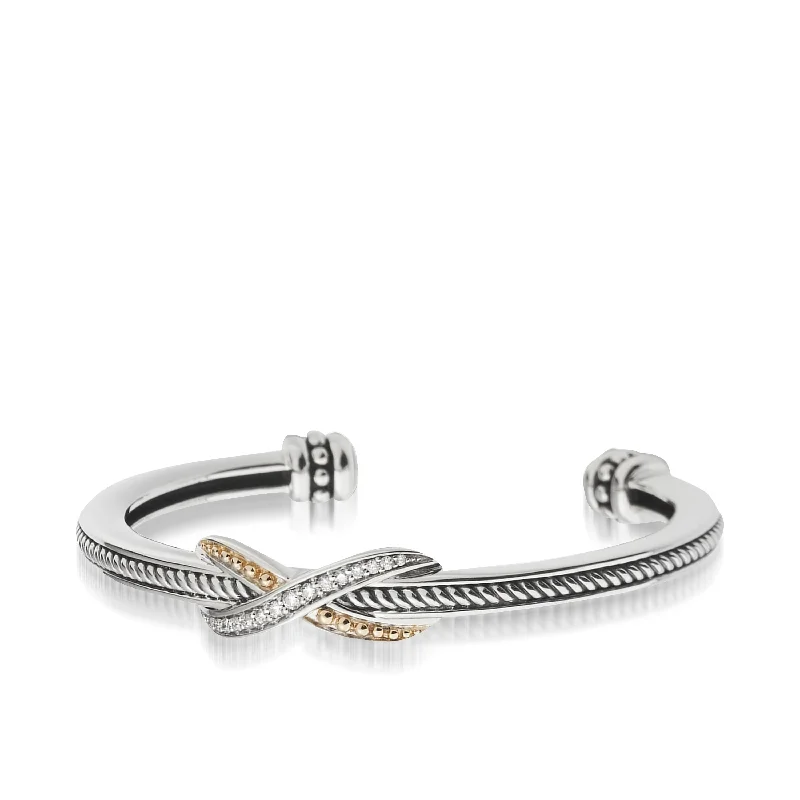 Worn charm bangles-Apollo Curve Cuff Bracelet with Pavé Diamonds