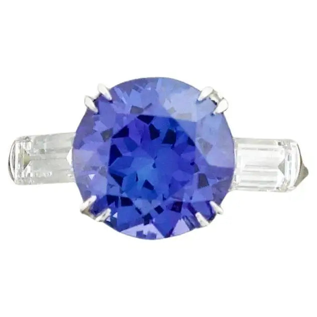 Sleek band rings-Estate Platinum Tanzanite and Diamond Ring Tanzanite, 3.51 Carats