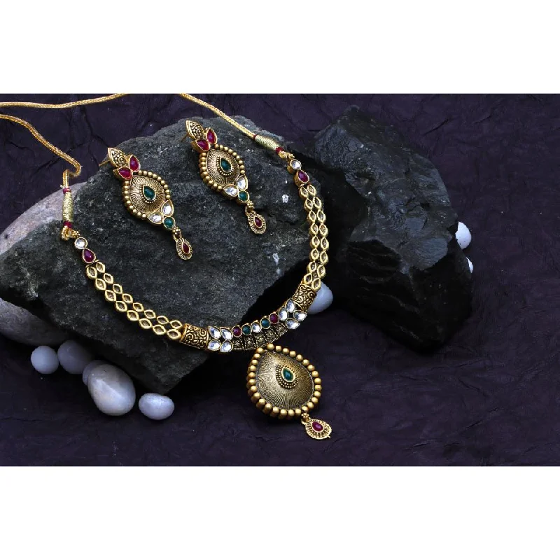 Freshwater pearl necklaces-Bhavi Jewels Gold Plated Pota Stone  Necklace Set