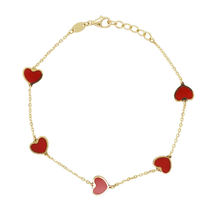 Topaz bead bangles-14K Gold Station Heart Coral Bracelet