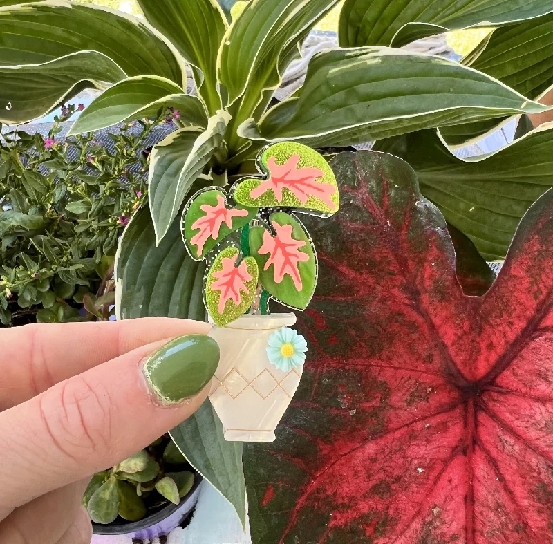 Etched design brooch-Caladium Pot Brooch