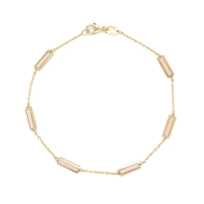 Multi-stone bangles-14k Gold & Light Pink Bar Station Bracelet