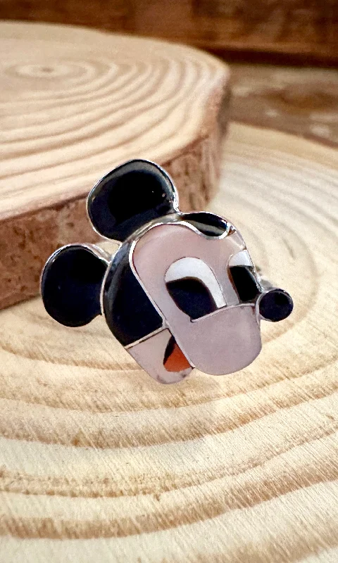 Worn bronze rings-MICKEY MOUSE Paula Leekity Zuni Toons Sterling Silver Muli-Stone Inlay Ring • Sizes 7 1/4