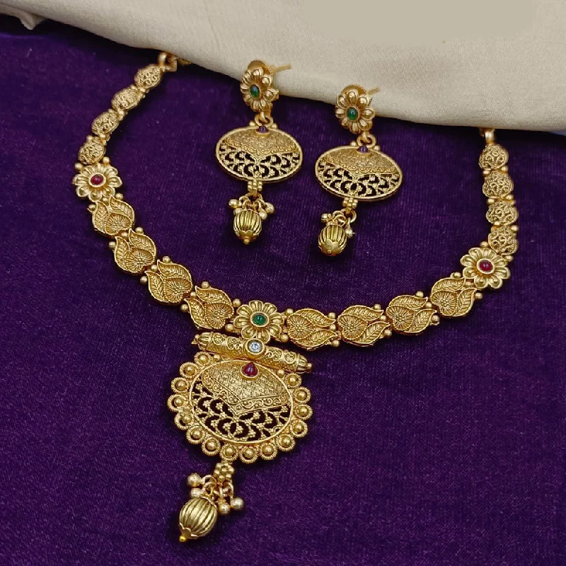 Plaited knot necklaces-Manisha Jewellery Gold Plated Pota Stone Necklace Set