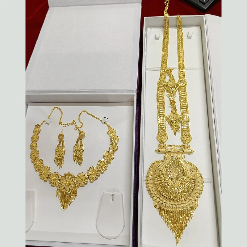 Bold bar necklaces-Pari Art Jewellery Forming Gold Double Necklace Set