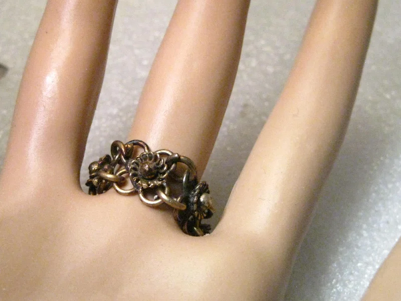 Tiny heart rings-Vintage Brass  Beduoin Chain Mail Style Ring, Size 7, 8mm wide