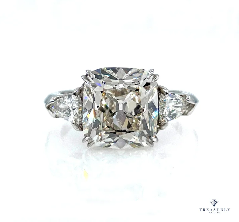 Smooth form rings-Classic GIA 5.01ct Natural CUSHION Diamond Engagement 3 Stone Platinum Vintage Estate Ring