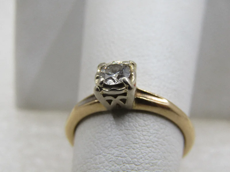 Wide band rings-Vintage 14kt Diamond Engagement Ring, .20 ctw, size 7.5, Two-Tone, 1930's-1950's