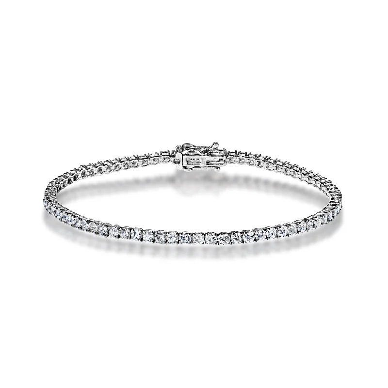 Elastic cord bangles-Brynlee 3 Carat Round Brilliant Single Row Diamond Tennis Bracelet in 14k White Gold