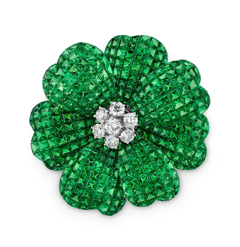 Fluid design brooch-Tsavorite Flower Brooch, 50.18 carats