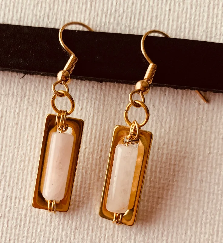 Bead weave earrings-Venus Handmade Rose Quartz Minimalist Earrings