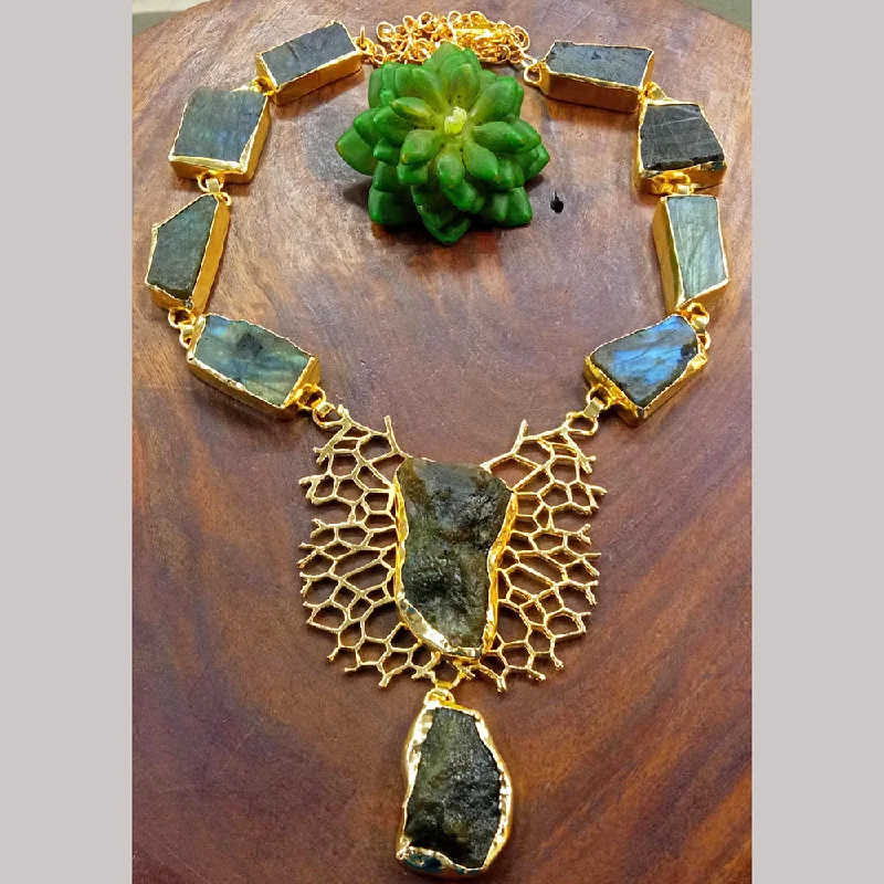 Onyx stone necklaces-Blue Petal Diamond Gold Plated Necklace