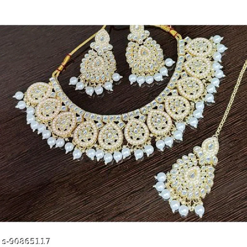 Wide weave necklaces-Shree Chamunda Jewellers Gold Plated Kundan Necklace Set