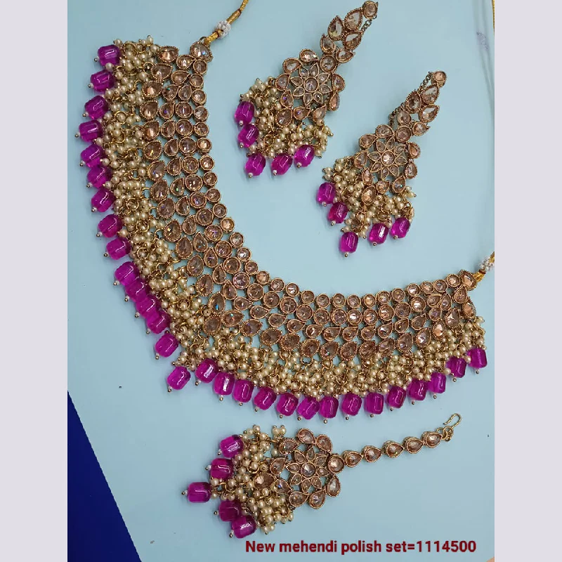 Quartz healing necklaces-Padmawati Bangles Gold Plated Crystal Stone Necklace Set