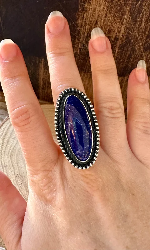 Cluster gem rings-DEEP OCEAN BLUE Lapis and Silver Ring • Size 6 1/4 & 7 1/2