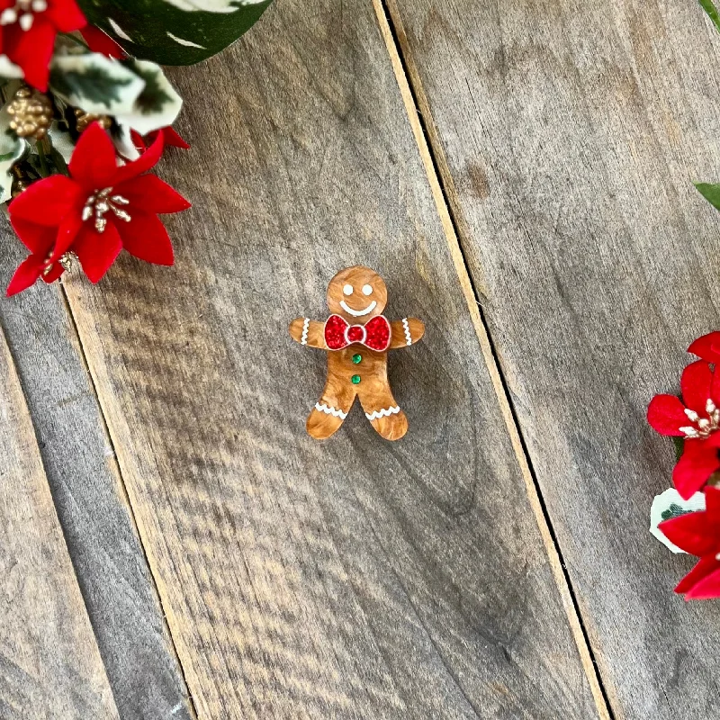 Wide gold brooch-Mini Gingerbread Man Brooch