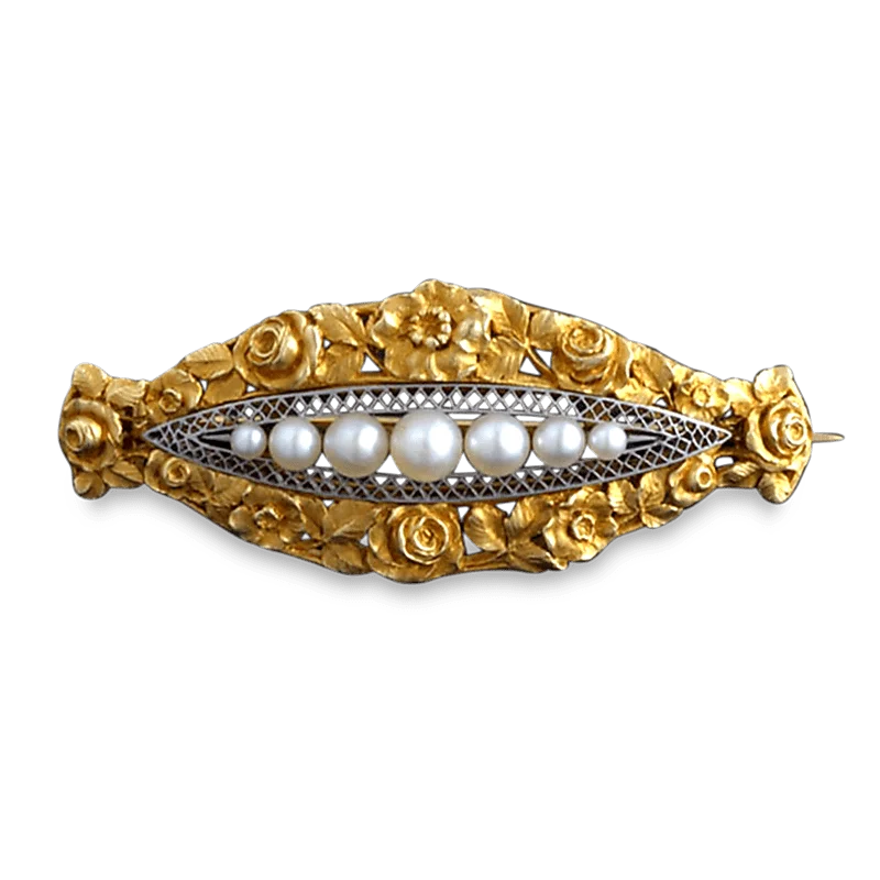 Solid bar brooch-Art Nouveau Pearl Brooch