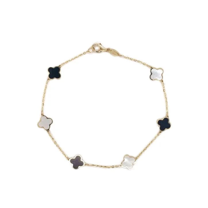 Pure eternity bangles-14k Gold Pearl & Onyx Clover Station Bracelet