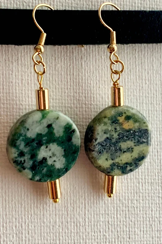 Worn medallion earrings-Lola Handmade Italian Green Marble and Gold Plated Hematite Earrings