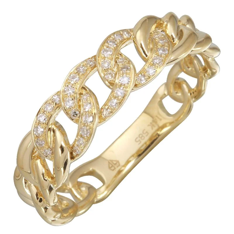 Topaz solitaire rings-Yellow Gold Diamond Cuban Link Ring