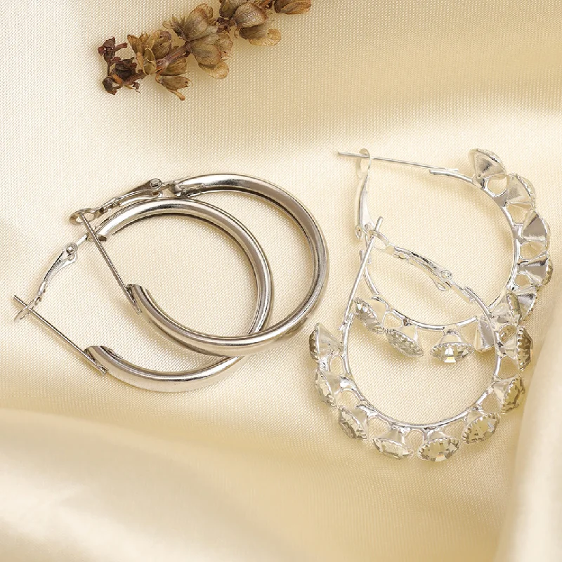 Bright gem earrings-Stylish Silver Hoop Earring Set