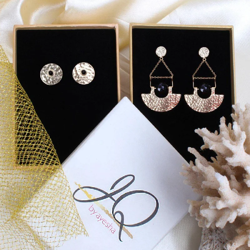 Fine charm earrings-HANDCRAFTED BRASS HAMMERED GEOMETRIC EARRING SET