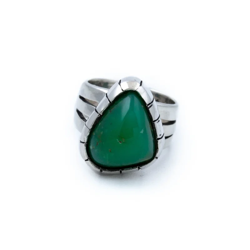 Minimal silver rings-Triangular Green Chrysoprase Ring