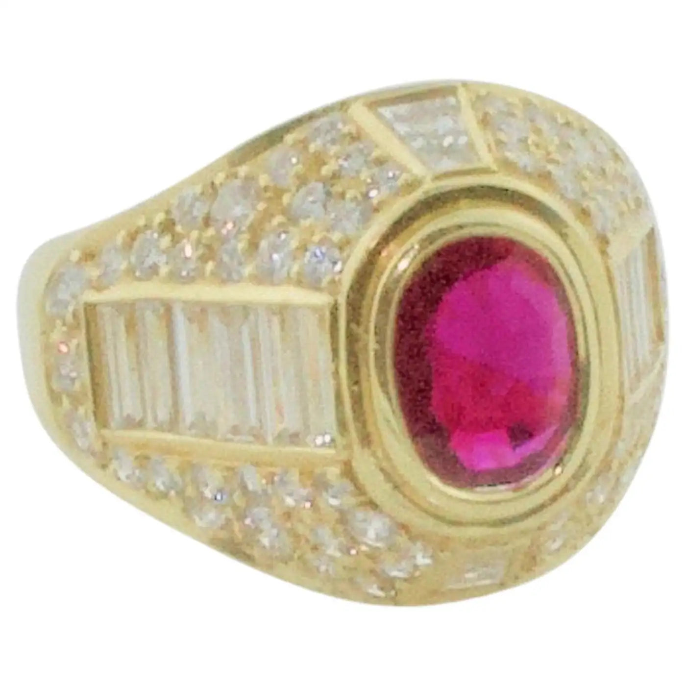 Sculptural cocktail rings-Burma Ruby and Diamond Cigar Band Style Ring in 18k Yellow Gold