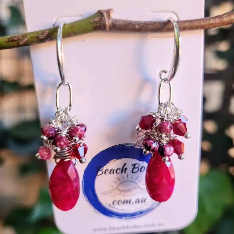 Swirl drop earrings-STRAWBERRIES & CREAM - 925 RUBY & STRAWBERRY QUARTZ HOOK EARRINGS