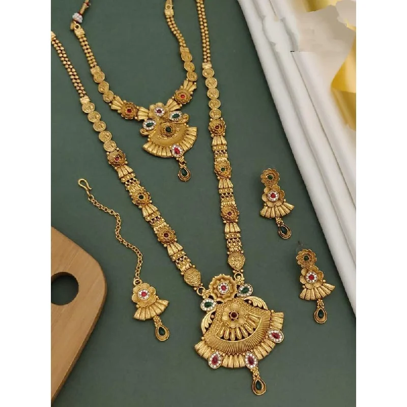 Floating gem necklaces-Akruti Collection Gold Plated Pota Stone Matte Finish Necklace Combo